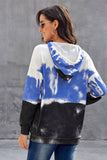 Sky Blue Women's Winter Loose Casual Long Sleeve Drop Shoulder Tie Dye Color Block Drawstring Kangroo Pocket Hoodies  LC252938-4