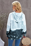 Gray Women's Winter Loose Casual Long Sleeve Drop Shoulder Tie Dye Color Block Drawstring Kangroo Pocket Hoodies  LC252938-11