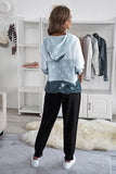 Gray Women's Winter Loose Casual Long Sleeve Drop Shoulder Tie Dye Color Block Drawstring Kangroo Pocket Hoodies  LC252938-11