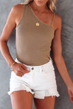 Apricot Asymmetrical One-shoulder Ribbed Tank Top