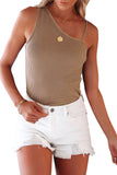 Brown Purple/Brown/Apricot Asymmetrical One-shoulder Ribbed Tank Top LC2564982-17