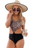 Black Animal Print Colorblock Hollow-out One-piece Swimwear LC442701-2