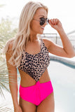 Rose Animal Print Colorblock Hollow-out One-piece Swimwear LC442701-6