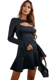Black Hollow-out Ruffle Flared Sleeve Mini Dress LC229919-2