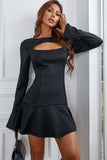 Black Hollow-out Ruffle Flared Sleeve Mini Dress LC229919-2