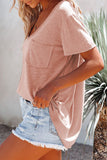 Nude Solid Pocket Front Scoop Neck Short Sleeve T-shirt LC25213432-21
