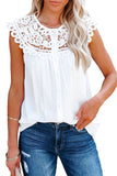 White White/Black Lace Splicing Crew Neck Sleeveless Buttoned Shirt LC25112104-1