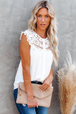 White White/Black Lace Splicing Crew Neck Sleeveless Buttoned Shirt LC25112104-1