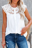 Lace Splicing Crew Neck Sleeveless Buttoned Shirt