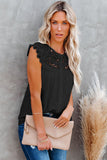 Black White/Black Lace Splicing Crew Neck Sleeveless Buttoned Shirt LC25112104-2