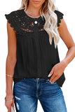 Black White/Black Lace Splicing Crew Neck Sleeveless Buttoned Shirt LC25112104-2