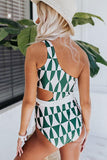 Green Sexy Asymmetrical Neck Geometrical Print Cut Out One Piece Swimwear  LC442722-9