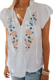White White/Yellow Floral Embroidered Flutter Sleeve Top LC25112022-1