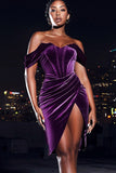 Purple Velvet sexy split gown dress LC2211194-8