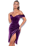 Purple Velvet sexy split gown dress LC2211194-8