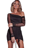 Black Sexy mesh pleated dress LC2211196-2