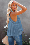Sky Blue White/Black/Blue/Apricot Lace Splicing Ruffled V Neck Cami Top LC2564992-4