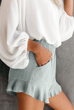 Green Black/Khaki/Green Linen Cotton Pocketed Flutter Shorts LC77241-9