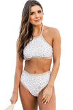 White Leopard/Zebra Print Sleeveless Halter Neck Bikini Swimwear LC433013-1