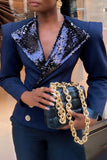 Blue Women's Wide Shoulder Sequin Lapel Fashion Suit