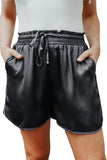 Black Black/Red/Green Satin Elastic Waist Casual Shorts LC73749-2