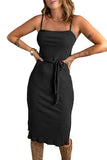 Black Black Ribbed Lace-up Spaghetti Strap Mini Dress LC2211056-2