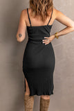 Black Black Ribbed Lace-up Spaghetti Strap Mini Dress LC2211056-2
