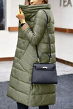 Green Casual Turtleneck Button Down Extra Long Padded Coat
