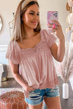 Pink White/Black/Blue/Green/Pink Lace Pom Pom Splicing Square Neck Blouse LC25112089-10
