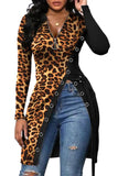 Leopard V-Neck long sleeve high split print T-shirt LC25113027-20
