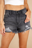 Black White Distressed Frayed Denim Shorts LC783905-2