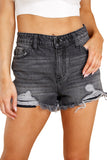 Black White Distressed Frayed Denim Shorts LC783905-2