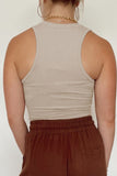 Khaki Solid Color Buttons Ribbed Cropped Tank Top LC2565100-16