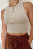 Khaki Solid Color Buttons Ribbed Cropped Tank Top LC2565100-16