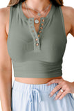 Green Solid Color Buttons Ribbed Cropped Tank Top LC2565100-9