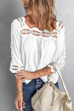 White White/Black/Sky Blue/Blue/Green/Pink/Beige Crochet Trim Hollow-out Blouse LC25112060-1