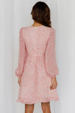 Pink Sky Blue/Pink/Orange V Neck Cutout Puff Sleeve Floral Dress LC2211241-10