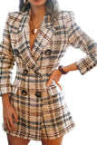Khaki Double breasted fashion printed Plaid Wool Coat LC8512214-16