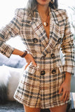 Khaki Double breasted fashion printed Plaid Wool Coat LC8512214-16