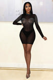 Black Sexy net yarn nightclub hot rhinestone long sleeve dress LC2211329-2