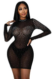 Black Sexy net yarn nightclub hot rhinestone long sleeve dress LC2211329-2