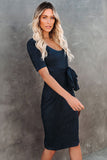 Blue Black/Blue/Navy Blue/Gray Tie Front Knit Midi Dress LC618684-5