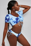 Blue Blue/Pink Tie-Dye Drawstring Bikini LC43697-5