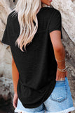 Black Solid Pocket Front Scoop Neck Short Sleeve T-shirt LC25213432-2