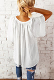 White Split Neck Pleated Loose Blouse LC25112686-1