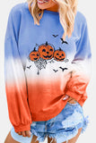 Orange Women's Fashion Casual Color Block Drop Shoulder Pullover Halloween Pumpkin Print Sweatshirt  LC252815-2014