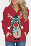 Cute Reindeer Print Zip Neck Pullover Sweatshirt