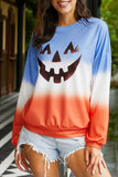 Casual Color Block Drop Shoulder Pullover Halloween Pumpkin Print Sweatshirt