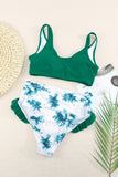 Green Black/Blue/Green Deep V Neck Swim Top and Ruffled Tie-dye Bottom High Waist Bikini LC43741-9