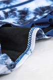 Blue Black/Blue/Green Deep V Neck Swim Top and Ruffled Tie-dye Bottom High Waist Bikini LC43741-5